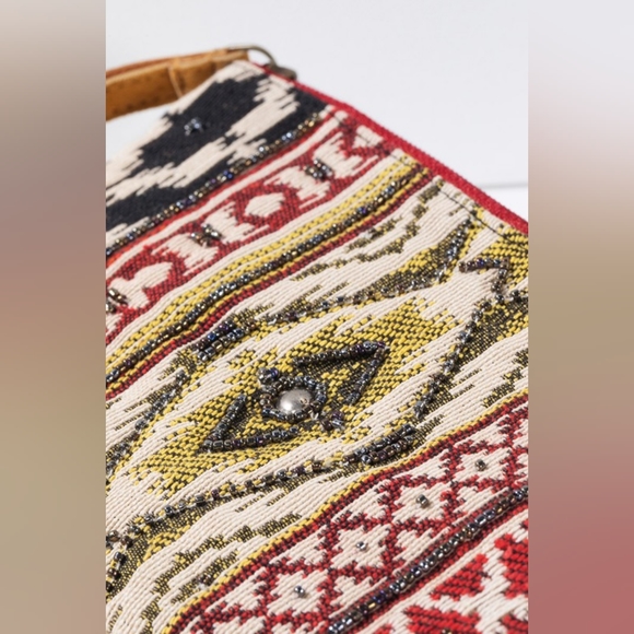 Handmade Hand Beaded Wristlet Clutch - Ethnic Inspired Design - Dyed Fine Cotton - Picture 7 of 7